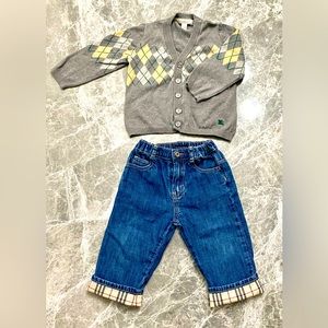 Burberry Kids Jeans and Sweater. Luxury Designer Denim Blue 12 Months
